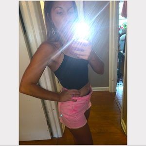 Neon pink denim shorts
